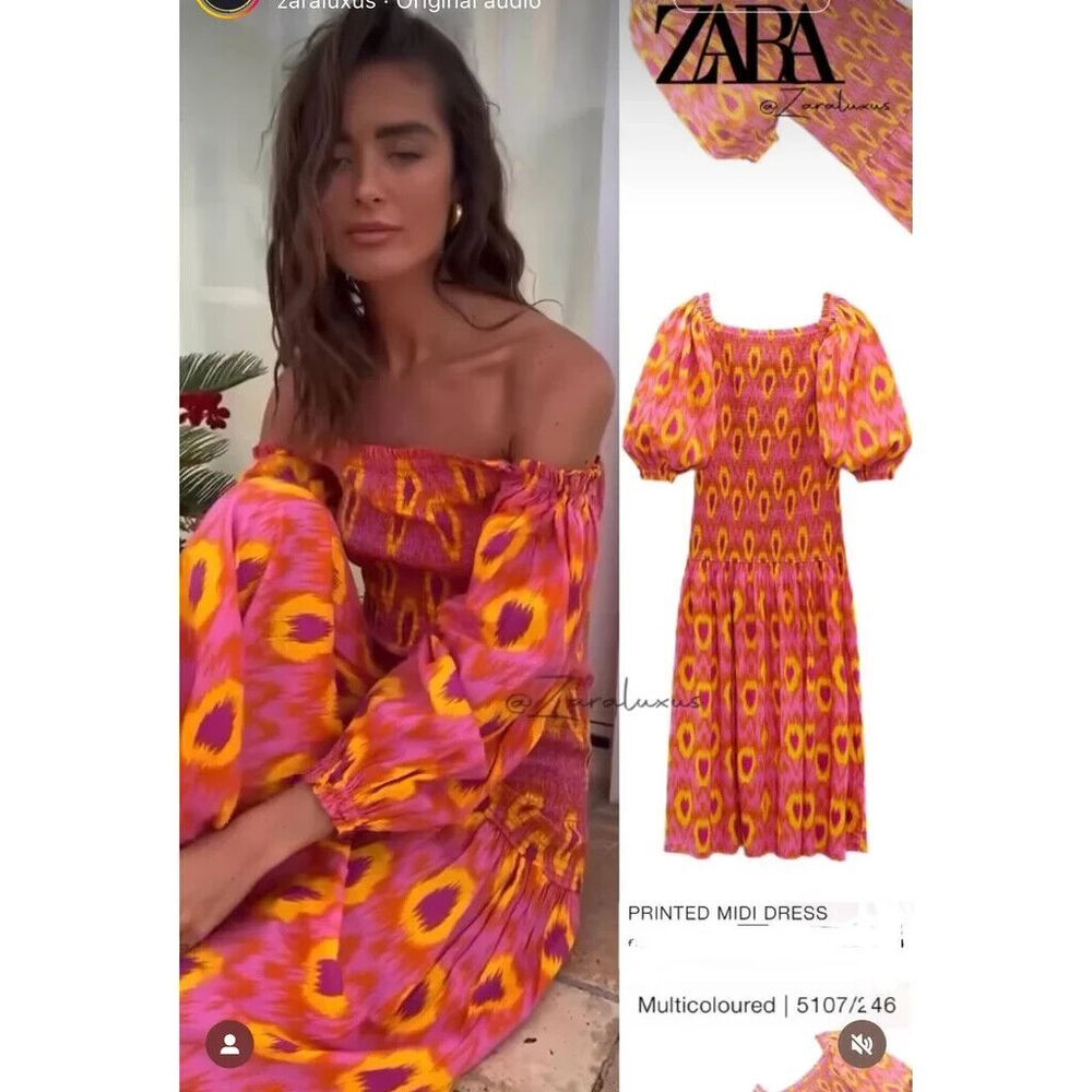 ZARA New Woman Size M Multicolor Printed Midid Dress Spring 23‎ REF:5107/246